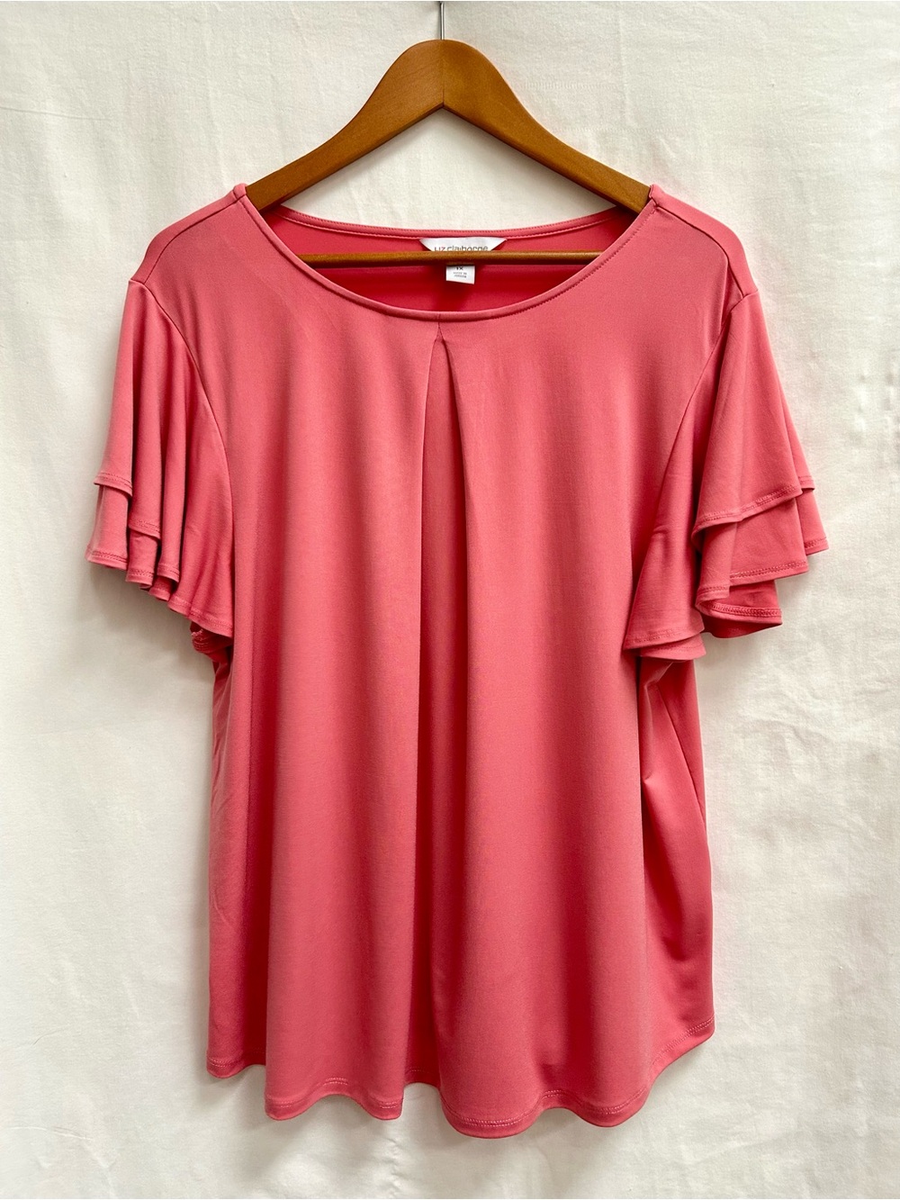 LIZ CLAIBORNE DUSTY ROSE PINK SCOOP NECK FLUTTER SLEEVE TOP, SIZE 1X